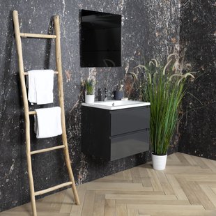 ACTIE BWS Badmeubel | Paris | Antraciet 80 cm | Hoogglans Wit Wastafel | 1 Kraangat