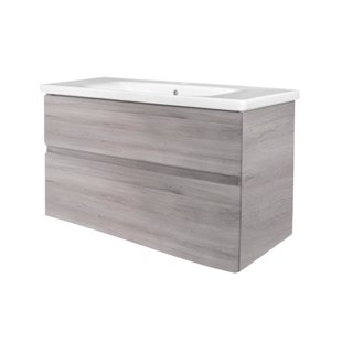 Badkamermeubel Best Design Quick-Greeploos 80x56x45cm Onderkast + Wastafel Grijs Eiken