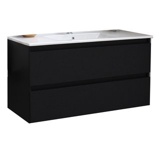 Badkamermeubel BWS Pepper Wastafel Porselein Met Kraangat 100x55x46 cm Mat Zwart