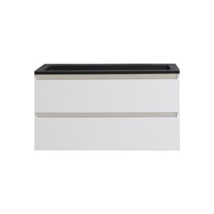 Badkamermeubel BWS Pepper Acryl Wastafel Mat Zwart Met 2 Kraangaten 100x55x46 cm Wit