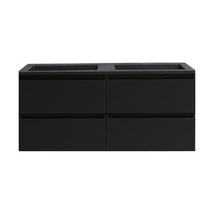 Badkamermeubel BWS Pepper Acryl Wastafel Mat Zwart Met 2 Kraangaten 120x55x46 cm Mat Zwart