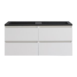 Badkamermeubel BWS Pepper Acryl Wastafel Mat Zwart Met 2 Kraangaten 120x55x46 cm Wit