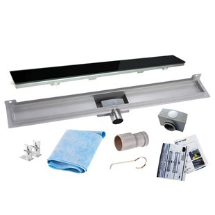 RVS Douchegoot Muurflens met uitneembaar sifon GLAS ROOSTER (alle maten)