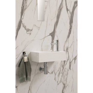 OP=OP INK Fontein Contra Polystone Rechthoek Inclusief Kraangat Rechts Glans Wit 40x22x10 cm