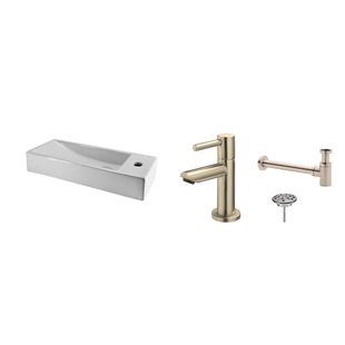 FonteinPack Trim Mini Keramiek 38x14x8 cm Rechts RVS (Keuze uit 8 kranen)