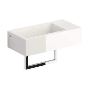Fontein Clou Flush 3 36x18x9cm Mineraal Marmer Glans Wit Met Handdoekhouder Chroom (Met Voorbewerkt Kraangat Rechts)