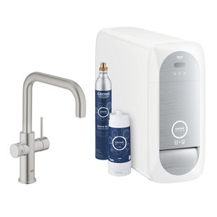Bruisendwater Keukenkraan GROHE Blue Home Duo Starterkit Chilled en Sparkling Water U Uitloop RVS Look
