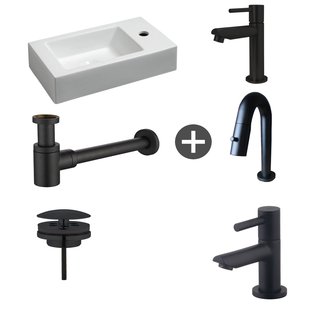 Fonteinpack Rhea Rechts Keramiek 45.5x26x12 cm Mat Zwart (Keuze uit 4 kranen)