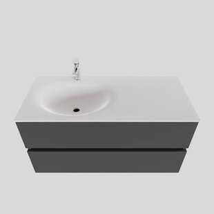 Badkamermeubel Solid Surface BWS Stockholm 100x46 cm Links Mat Antraciet (met 1 kraangat)