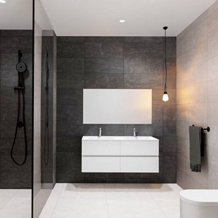 Badkamermeubel Solid Surface BWS Stockholm 120x46 cm Links Mat Wit (zonder kraangat)