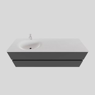 Badkamermeubel Solid Surface BWS Stockholm 150x46 cm Links Mat Antraciet (met 1 kraangat)