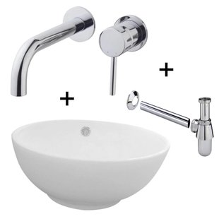 Waskomset Budget Inclusief Inbouw Wastafelkraan Chroom Keramische Wastafel En Sifon
