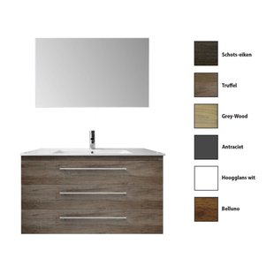 Badkamermeubelset Sanicare Q15 3 Laden Grey-Wood (spiegel optioneel)