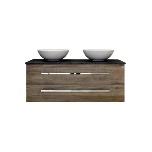 Badkamermeubelset Sanicare Q12 2 Laden Grey-Wood (spiegel optioneel)