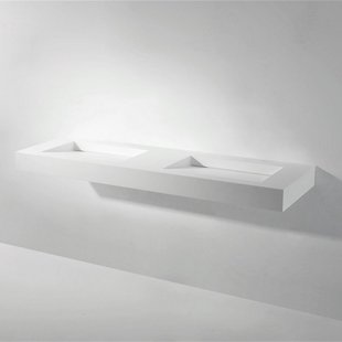 Wastafel Dubbel Ideavit Solidsquare 150x46x10 cm Solid Surface Mat Wit