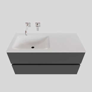 Badkamermeubel Solid Surface BWS Oslo 100x46 cm Links Mat Antraciet (zonder kraangaten)