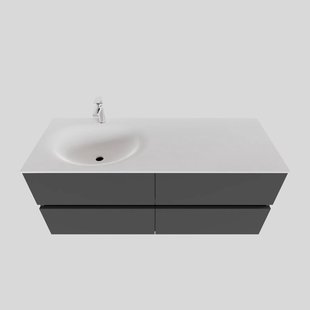 Badkamermeubel Solid Surface BWS Stockholm 120x46 cm Links Mat Antraciet 4 Laden (met 1 kraangat)