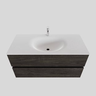 Badkamermeubel Solid Surface BWS Stockholm 100x46 cm Midden Wood Dark Brown (1 kraangat)