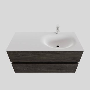 Badkamermeubel Solid Surface BWS Stockholm 100x46 cm Rechts Wood Dark Brown (1 kraangat)