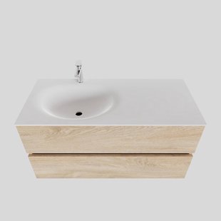Badkamermeubel Solid Surface BWS Stockholm 100x46 cm Links Wood Washed Oak (1 kraangat)