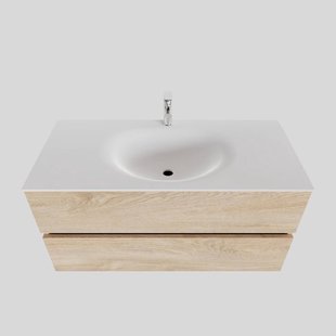 Badkamermeubel Solid Surface BWS Stockholm 100x46 cm Midden Wood Washed Oak (1 kraangat)