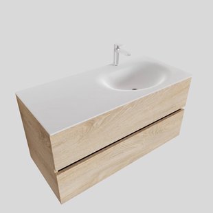Badkamermeubel Solid Surface BWS Stockholm 100x46 cm Rechts Wood Washed Oak (1 kraangat)