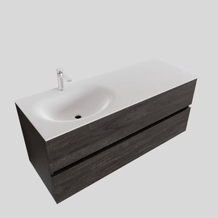 Badkamermeubel Solid Surface BWS Stockholm 120x46 cm Links Wood Dark Brown (met 1 kraangat)