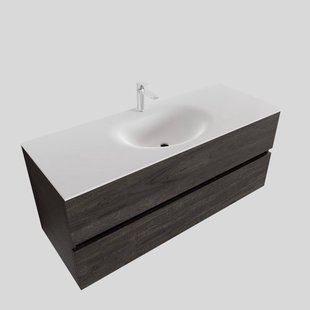 Badkamermeubel Solid Surface BWS Stockholm 120x46 cm Midden Wood Dark Brown (met 1 kraangat)