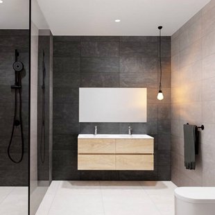 Badkamermeubel Solid Surface BWS Stockholm 120x46 cm Midden Wood Washed Oak (met 1 kraangat)