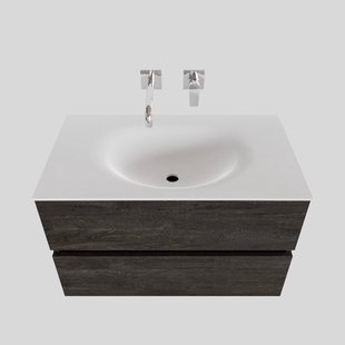 Badkamermeubel Solid Surface BWS Stockholm 80x46 cm Wood Dark Brown (0 kraangaten)