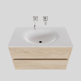 Badkamermeubel Solid Surface BWS Stockholm 80x46 cm Wood Washed Oak (0 kraangaten)