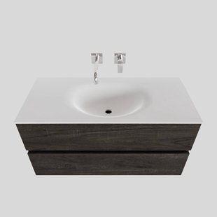 Badkamermeubel Solid Surface BWS Stockholm 100x46 cm Midden Wood Dark Brown (0 kraangaten)