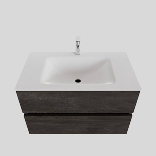 Badkamermeubel Solid Surface BWS Oslo 80x46 cm Wood Dark Brown (met 1 kraangat)