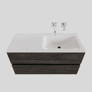 Badkamermeubel Solid Surface BWS Oslo 100x46 cm Rechts Wood Dark Brown (0 kraangaten)