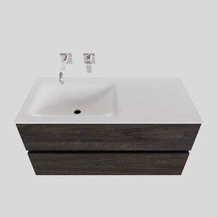 Badkamermeubel Solid Surface BWS Oslo 100x46 cm Links Wood Dark Brown (0 kraangaten)
