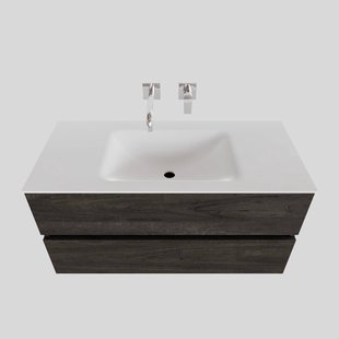 Badkamermeubel Solid Surface BWS Oslo 100x46 cm Midden Wood Dark Brown (0 kraangaten)