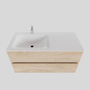 Badkamermeubel Solid Surface BWS Oslo 100x46 cm Links Wood Washed Oak (met 1 kraangat)