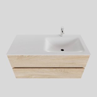 Badkamermeubel Solid Surface BWS Oslo 100x46 cm Rechts Wood Washed Oak (met 1 kraangat) Badkamermeubel Solid Surface BWS Oslo 100x46 cm Rechts Wood Washed Oak (met 1 kraangat)