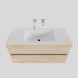 Badkamermeubel Solid Surface BWS Oslo 100x46 cm Midden Wood Washed Oak (0 kraangaten)
