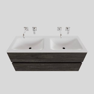 Badkamermeubel Solid Surface BWS Oslo 120x46 cm Dubbel Wood Dark Brown (0 kraangaten)
