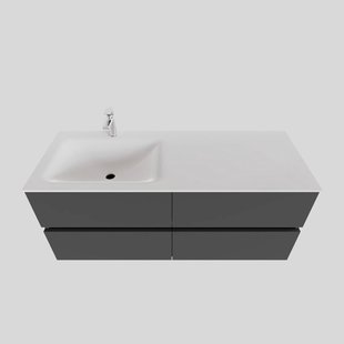 Badkamermeubel Solid Surface BWS Oslo 120x46 cm Links Mat Antraciet 4 Laden (met 1 kraangat)