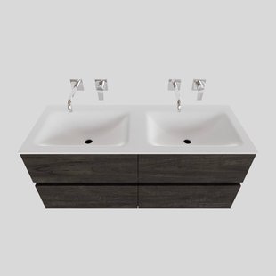 Badkamermeubel Solid Surface BWS Oslo 120x46 cm Dubbel Wood Dark Brown 4 Laden (0 kraangaten)