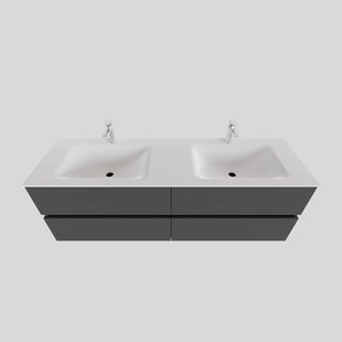 Badkamermeubel Solid Surface BWS Oslo 150x46 cm Dubbel Mat Antraciet 4 Laden (2 kraangaten)