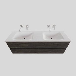 Badkamermeubel Solid Surface BWS Oslo 150x46 cm Dubbel Wood Dark Brown 4 Laden (0 kraangaten)