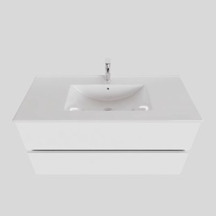 Badkamermeubel BWS Helsinki 100x46cm Keramiek Midden Mat Wit 2 Laden (1 kraangat)