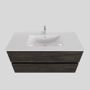 Badkamermeubel BWS Helsinki 100x46cm Keramiek Midden Wood Dark Brown 2 Laden (1 kraangat)