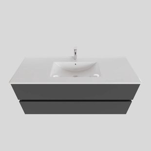 Badkamermeubel BWS Helsinki 120x46cm Keramiek Midden Mat Antraciet 2 Laden (1 kraangat)