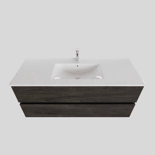 Badkamermeubel BWS Helsinki 120x46cm Keramiek Midden Wood Dark Brown 2 Laden (1 kraangat)