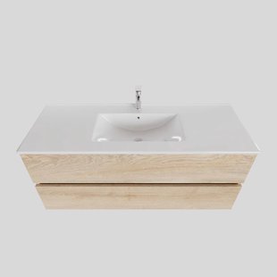 Badkamermeubel BWS Helsinki 120x46cm Keramiek Midden Wood Washed Oak 2 Laden (1 kraangat)