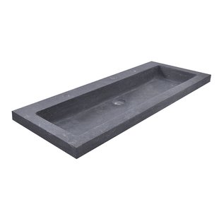 BWS Wastafel Hardsteen 100x46x5 cm 2 Kraangaten Mat Zwart